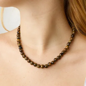 TIMI OF SWEDEN Birgit Tiger Eye halskæde forgyldt 38 cm