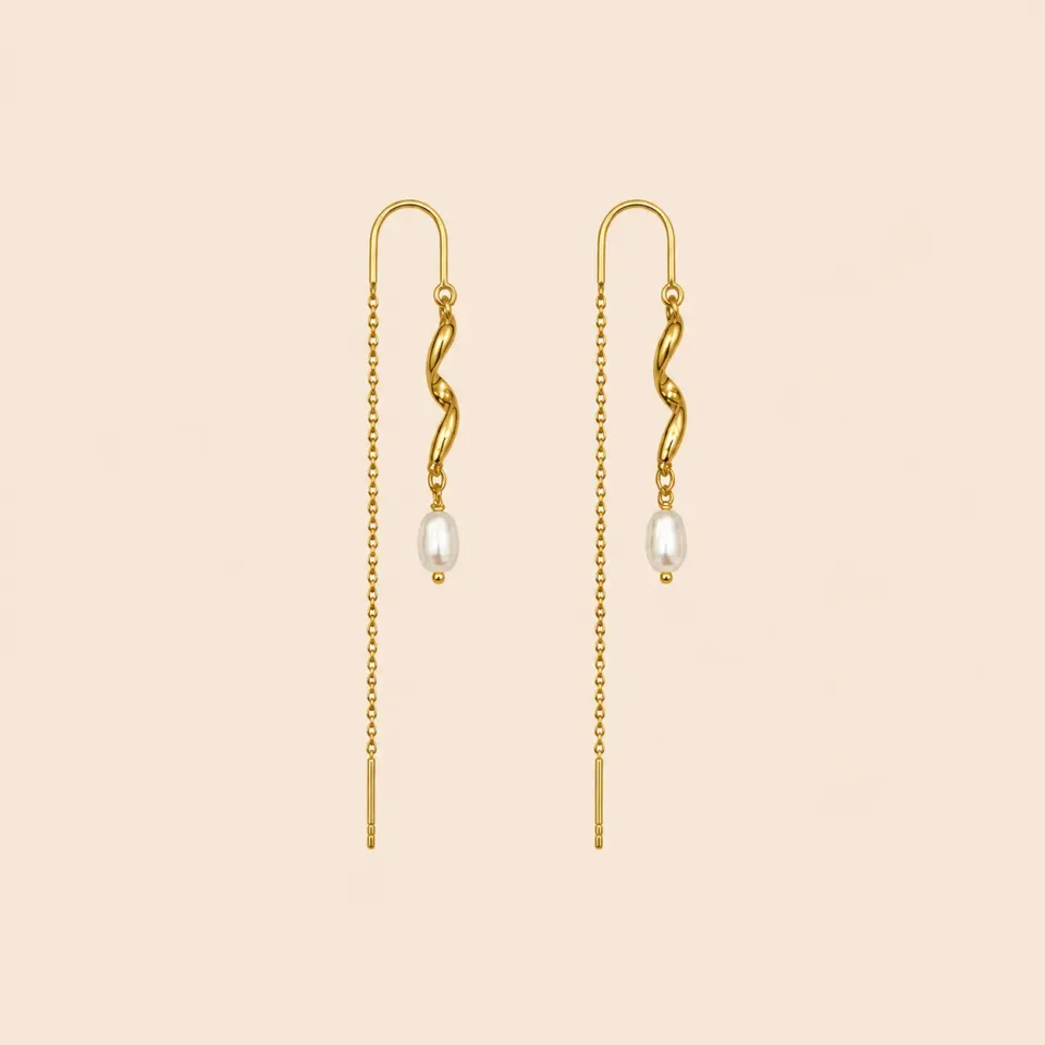Lulo Jewelry Wave Pearl Strings øreringe perle guld