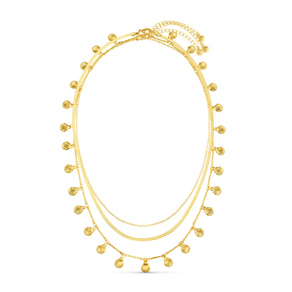 Orelia Shell Fringe 3-Row halskæde forgyldt