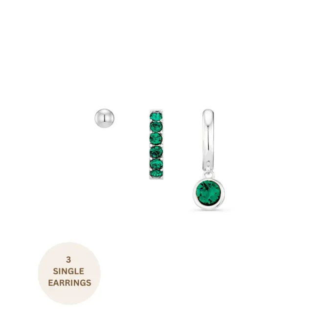 Orelia Emerald Ear Party øreringesæt sølv grøn 3 stk
