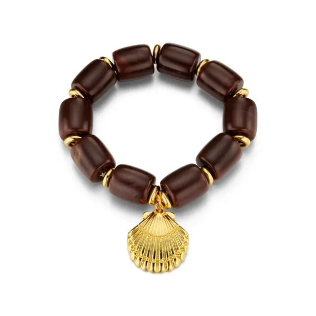 Orelia Chunky Beaded Shell Charm armbånd forgyldt brun