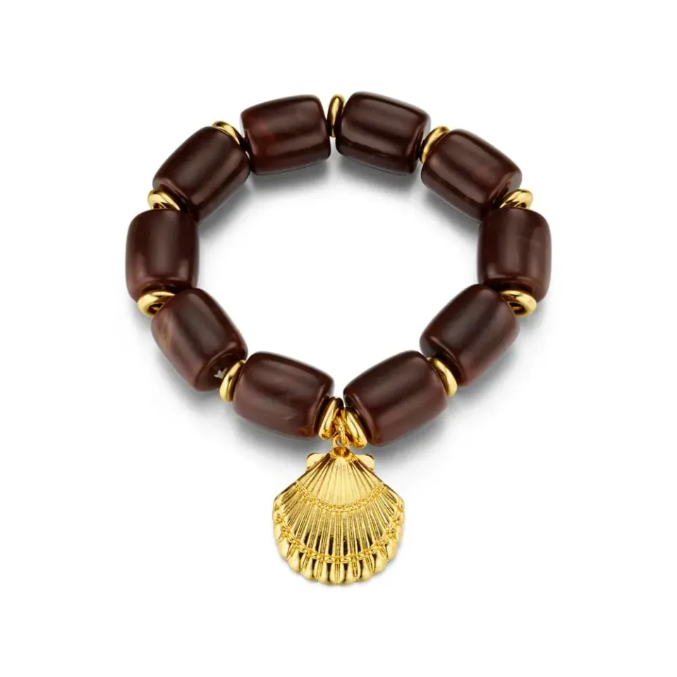 Orelia Chunky Beaded Shell Charm armbånd forgyldt brun