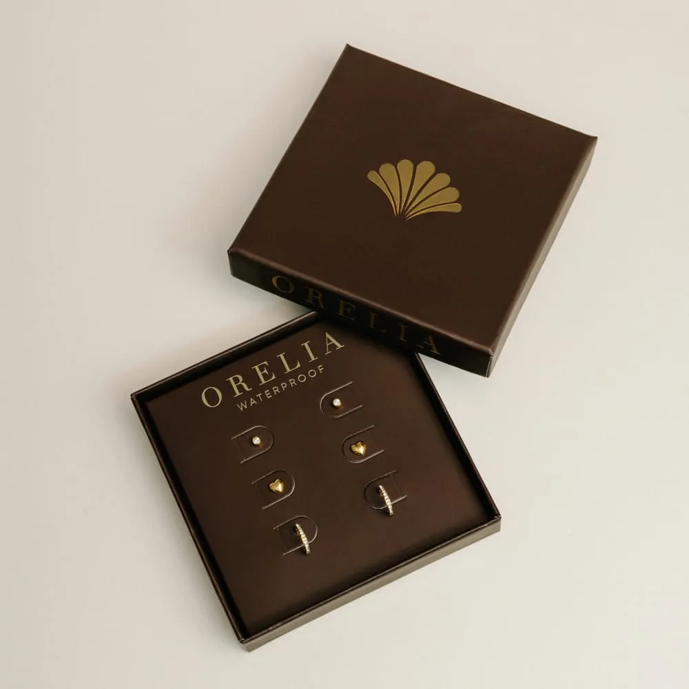 Orelia LUXE Heart Pavé ear stacking sæt guld 6 stk