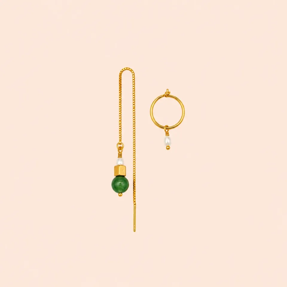 Lulo Jewelry Green Lotus Match øreringe grøn 18K guld