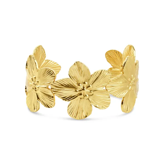 Timi of Sweden Alva blomsterarmbånd rustfrit stål guld justerbar