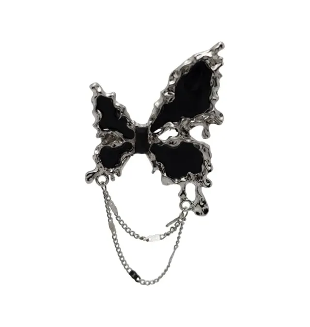 Wos Papillon broche sølv sort 8 cm statement