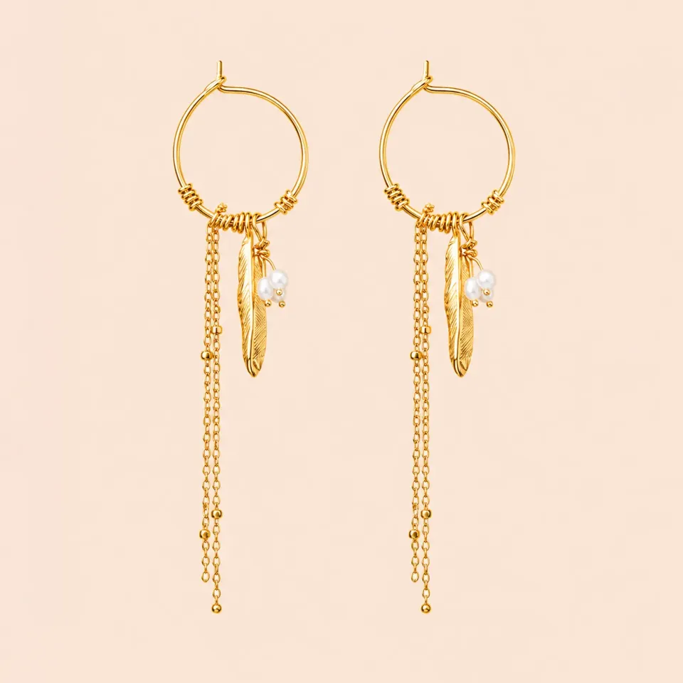 Lulo Jewelry Aya øreringe 18K guldbelagt hoop med kæde