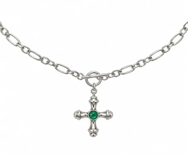 Wos Maria Necklace halskæde sølv 90 cm grøn zirkon