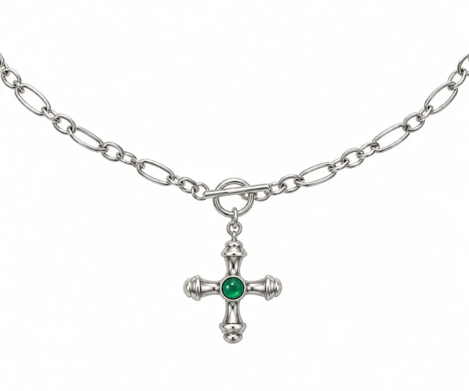 Wos Maria Necklace halskæde sølv 90 cm grøn zirkon