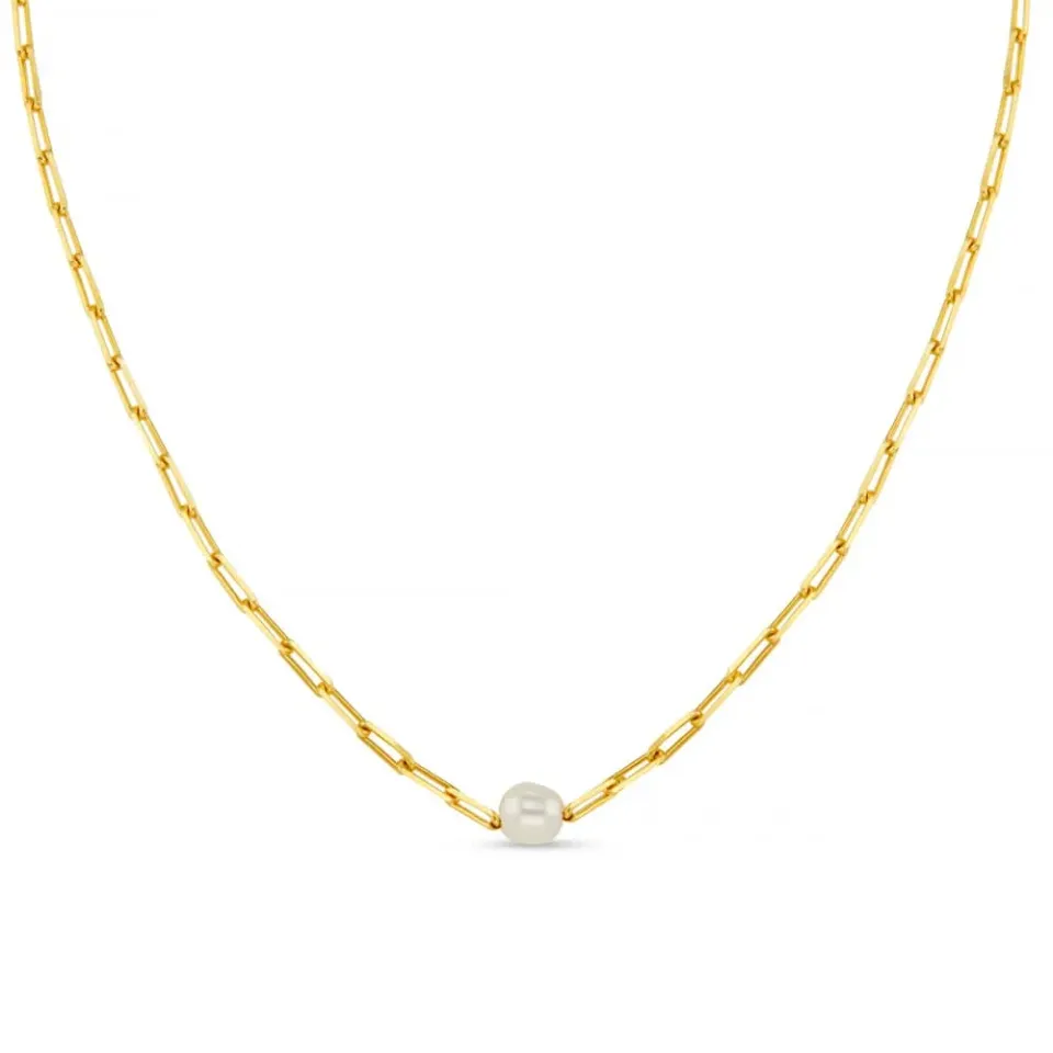 Orelia Stationed Pearl & Chain Link halskæde guld med perle