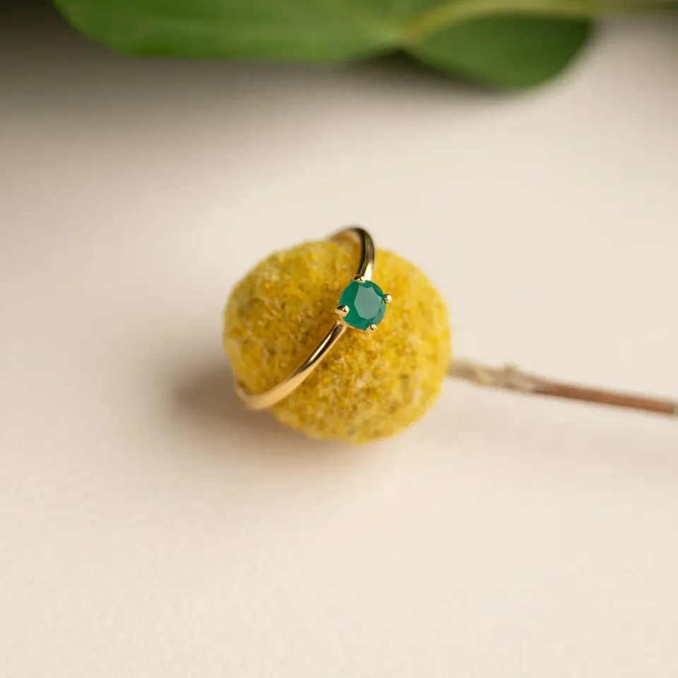 Sisi Copenhagen Gemma ring forgyldt grøn agat 4 mm