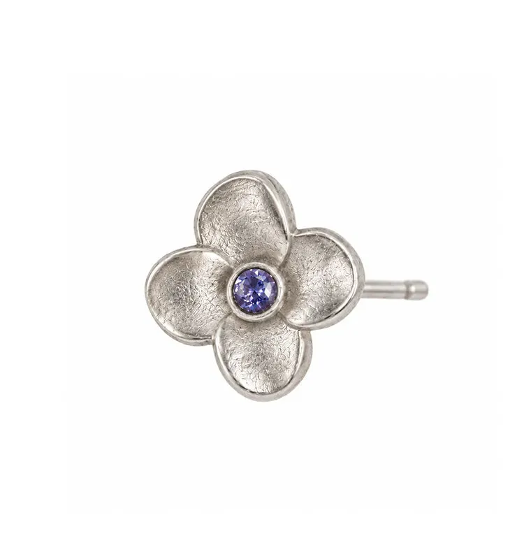 Wos Blue Flower single ørering sølv blå blomst 0,4cm