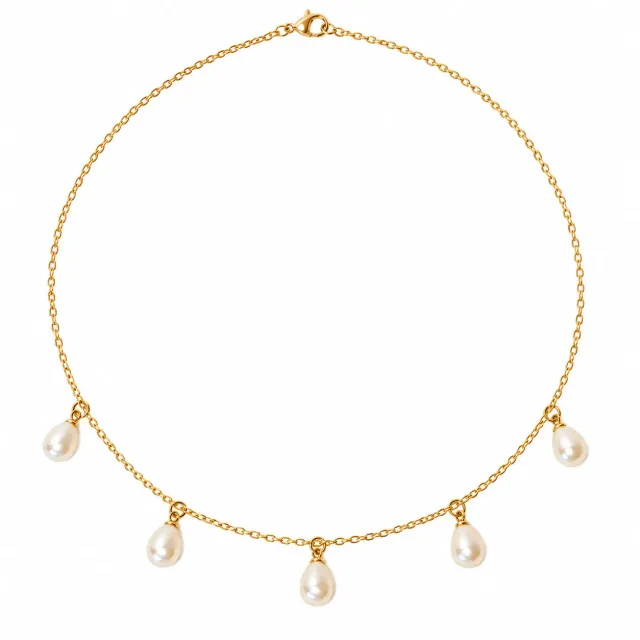 Wos Mona Five Pearls halskæde guld perler