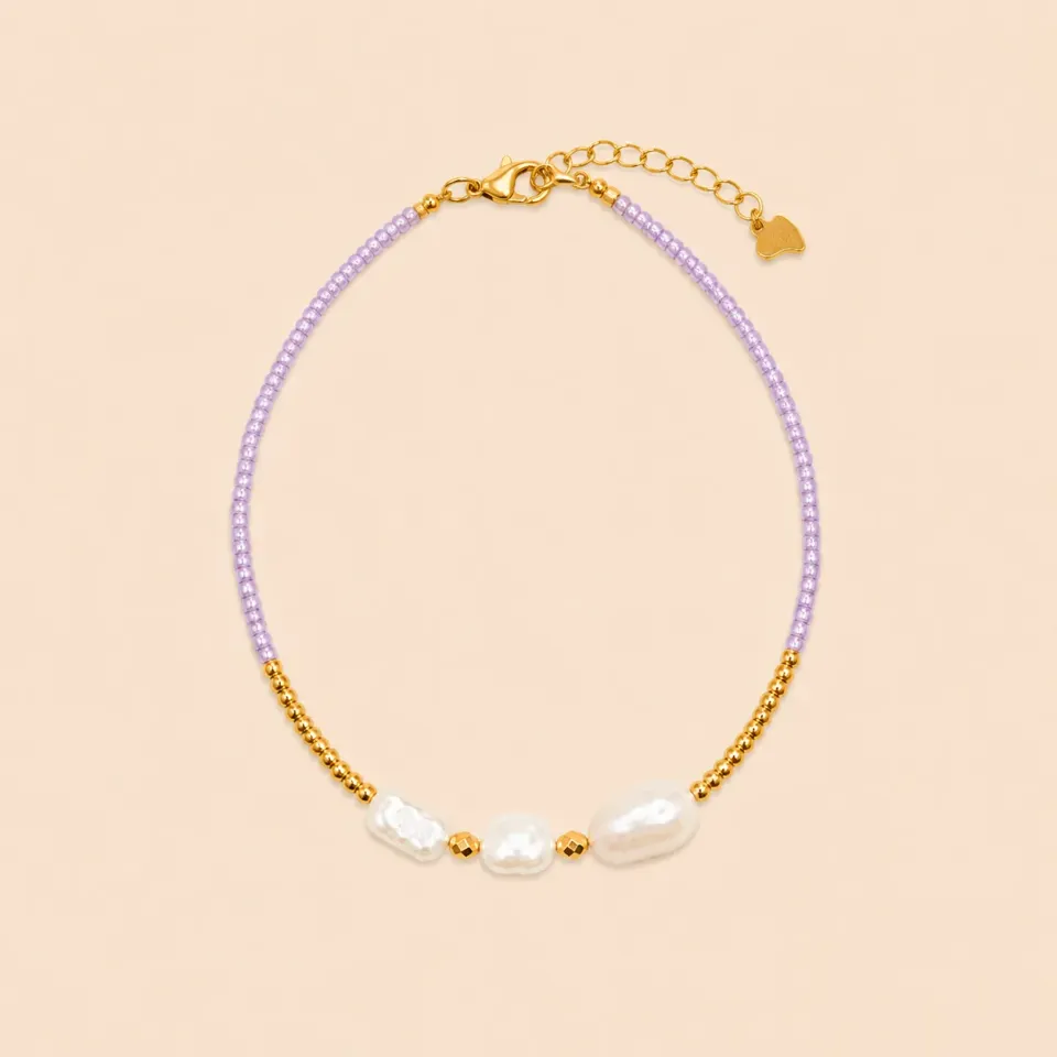Lulo Jewelry Pearl armbånd lilla 18K guld perler