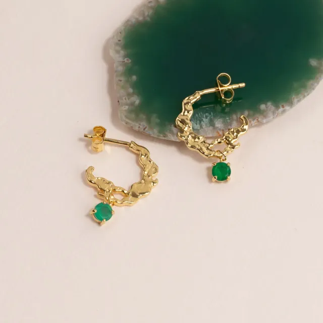 Sisi Copenhagen Emilia Green Agate Golden creoler grøn agat