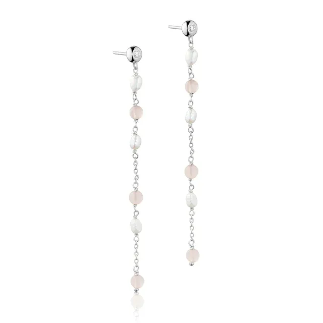 Bykjaergaard Allure kædeøreringe rosa quartz sølv