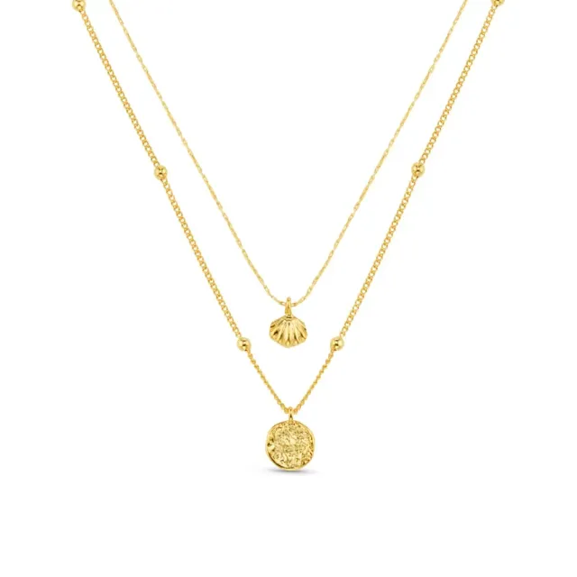 Orelia Mini Shell Molten Coin 2-row halskæde forgyldt