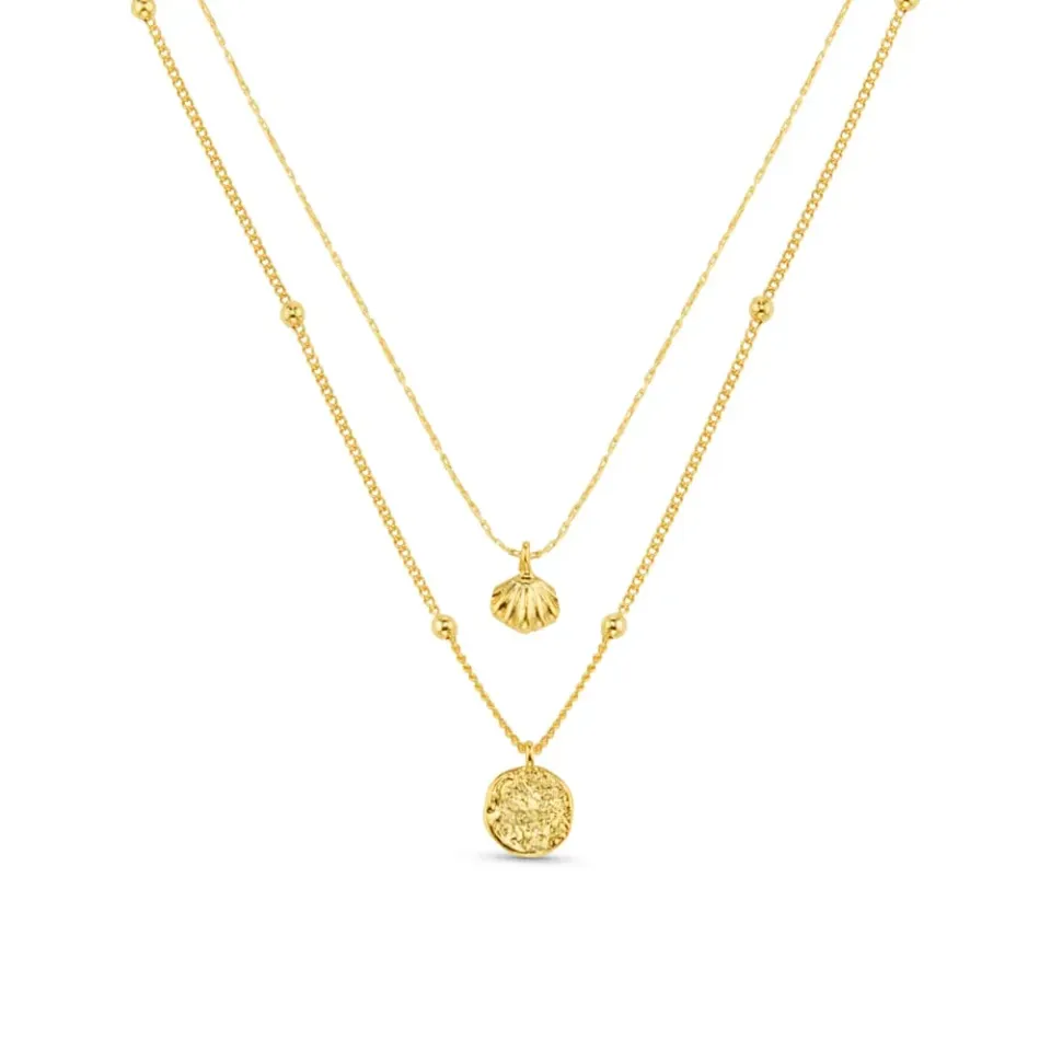 Orelia Mini Shell Molten Coin 2-row halskæde forgyldt