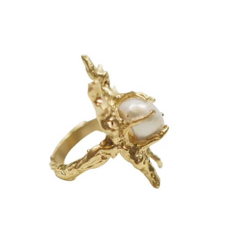 Wos Pearl-Claw Wings ring messing perle justerbar