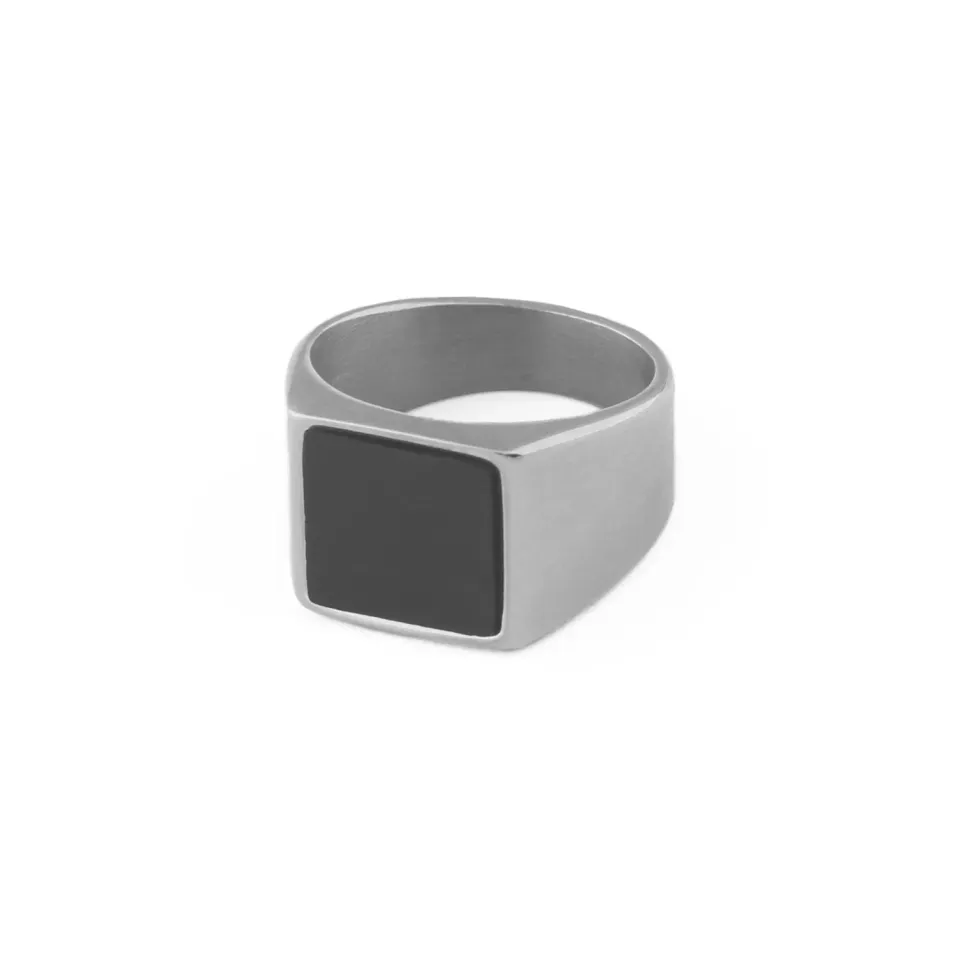 Orelia Black Onyx Signet ring sølv sort