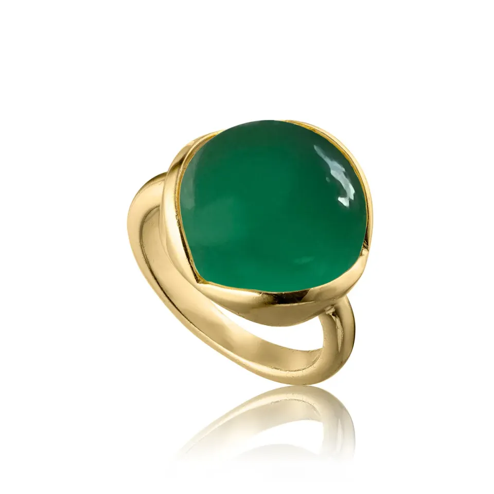 Bykjaergaard Glory stor ring forgyldt grøn onyx
