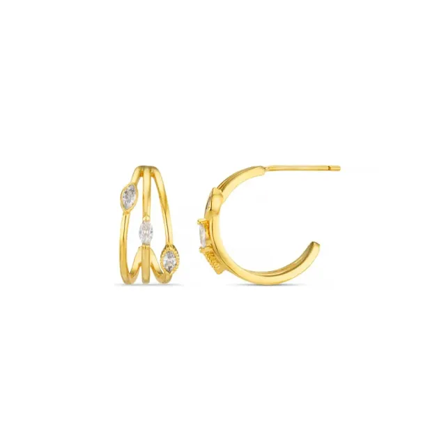 Orelia Crystal Triple Illusion hoops forgyldt guld