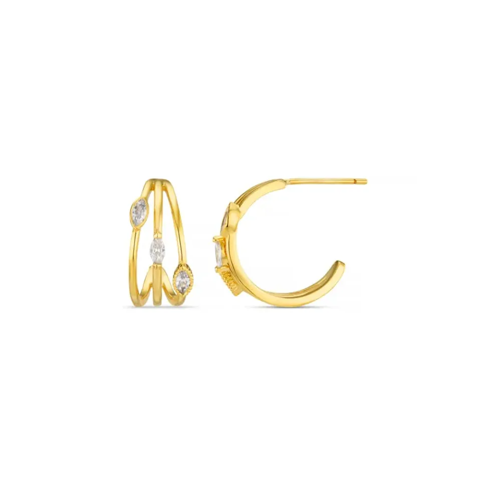 Orelia Crystal Triple Illusion hoops forgyldt guld