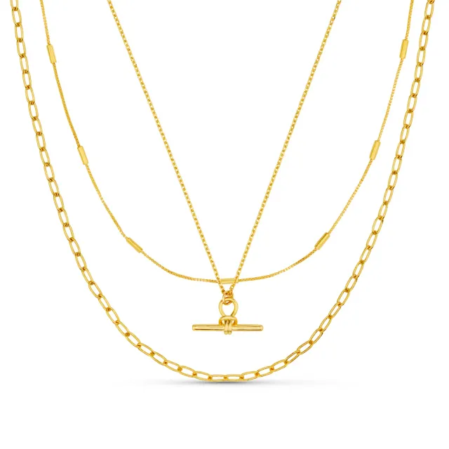 Orelia Dainty T-Bar 3-Row halskæde guld