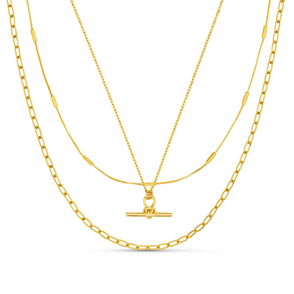 Orelia Dainty T-Bar 3-Row halskæde guld