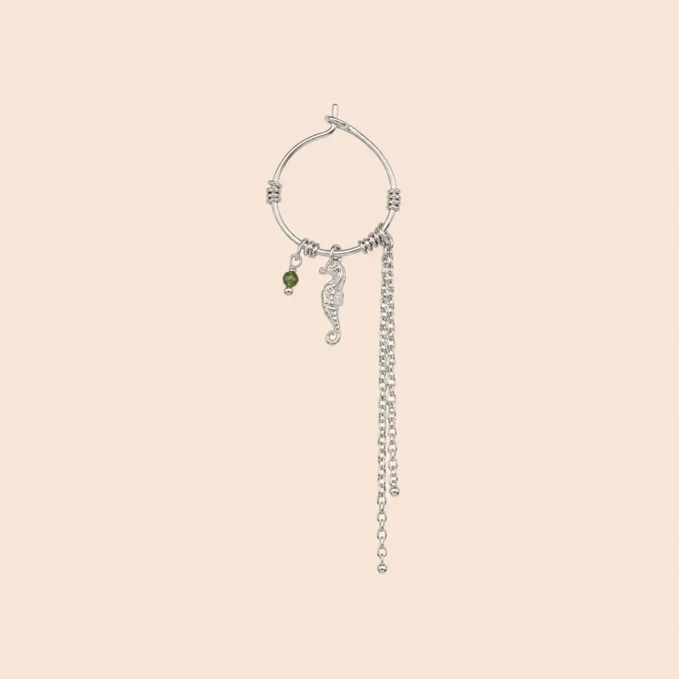 Lulo Jewelry Aveline øreringe 925S sølv søhest grøn sten