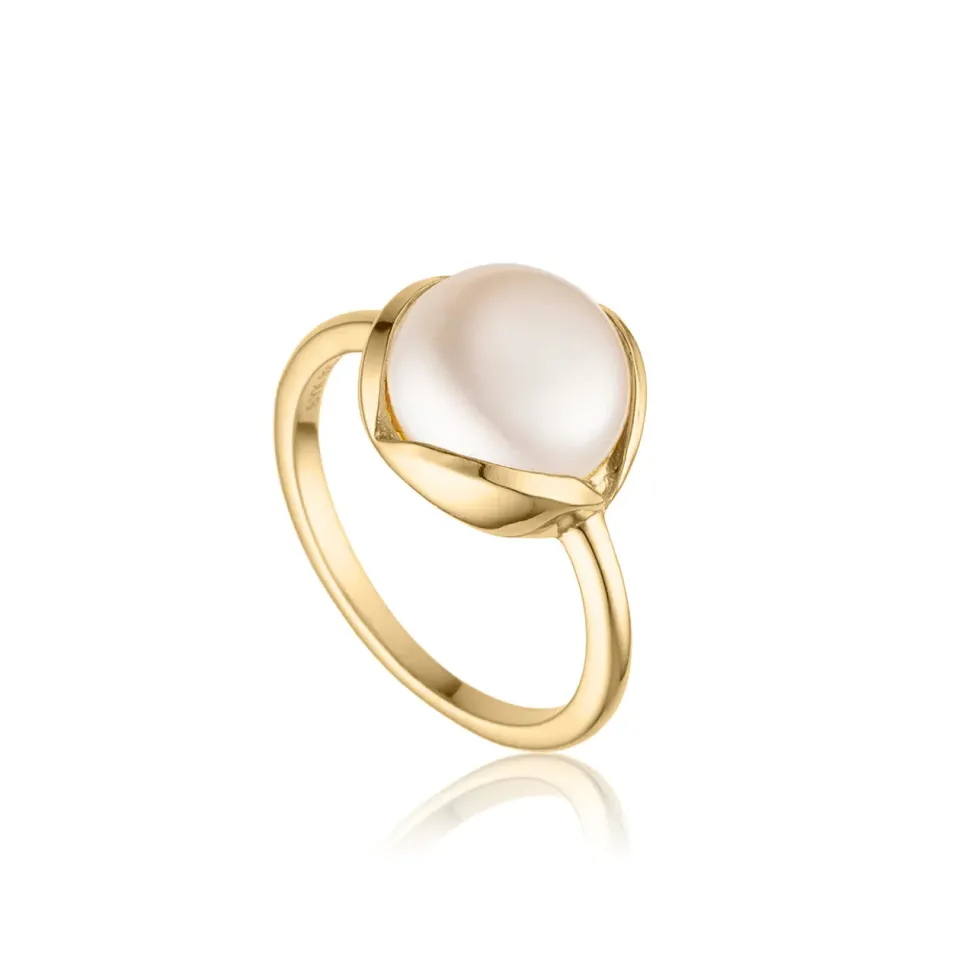 Bykjaergaard Glory ring forgyldt str. 52 med perle 10 mm