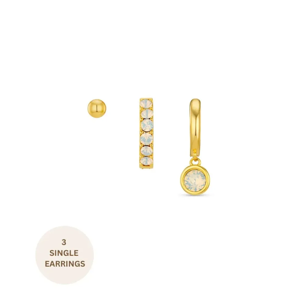Orelia White Opal Ear Party øreringesæt guld 3 stk