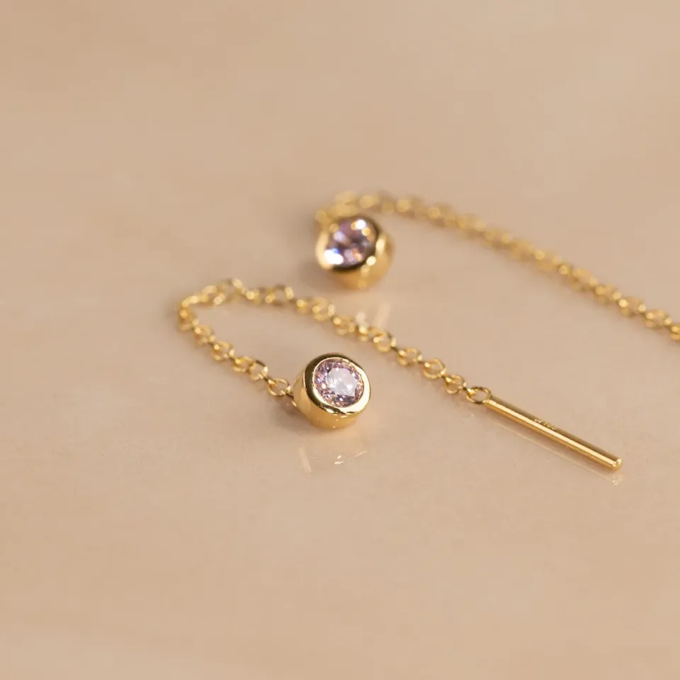 Sisi Copenhagen Amanda Pink Golden kædeøreringe zirkon