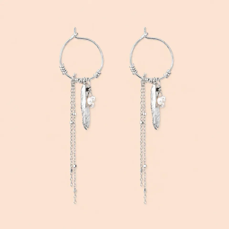 Lulo Jewelry Aya øreringe 925S sølv hoop med kæde