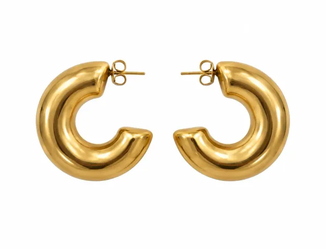 Wos Banana hoop creoler guld 3 cm forgyldt stål