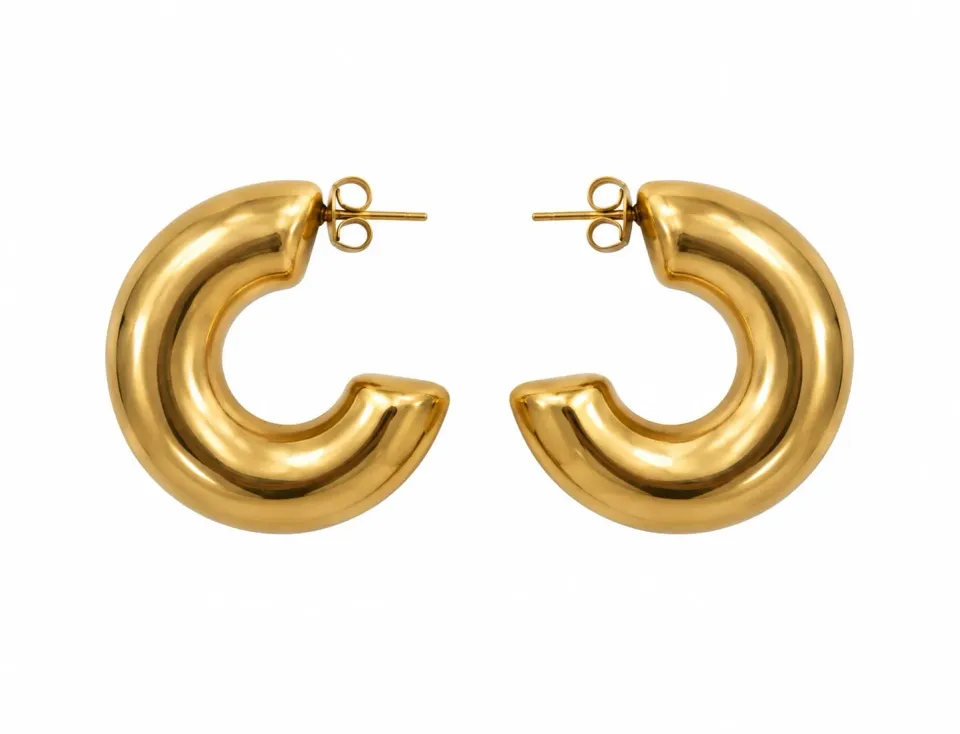 Wos Banana hoop creoler guld 3 cm forgyldt stål