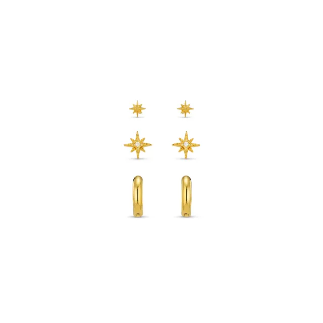 Orelia Starburst & Micro Hoop øreringesæt guld