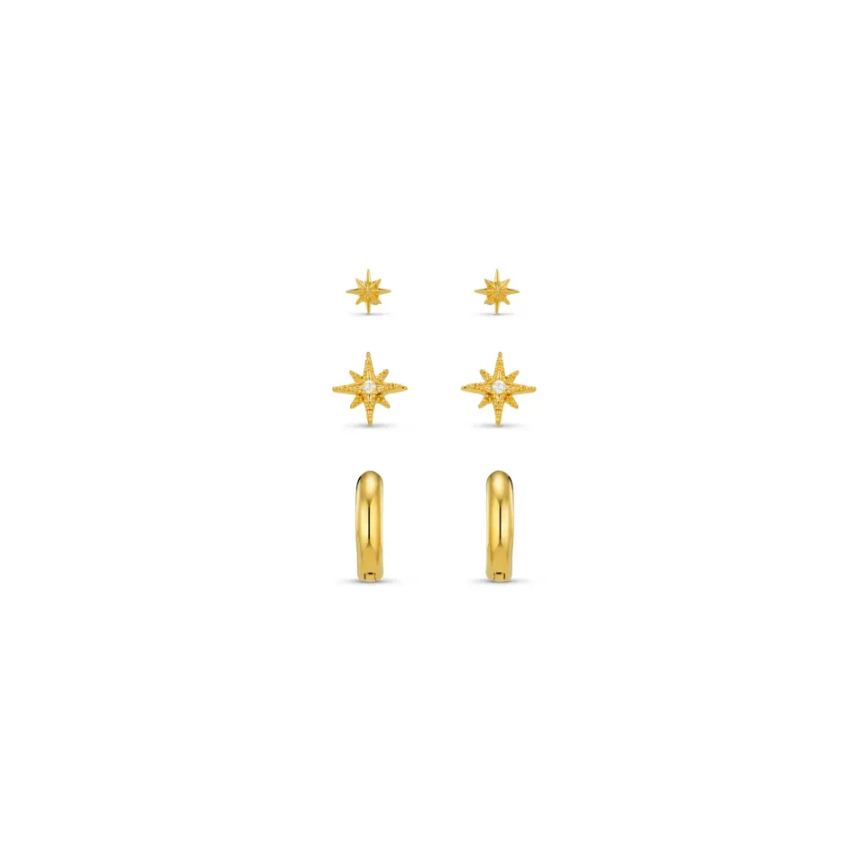 Orelia Starburst & Micro Hoop øreringesæt guld