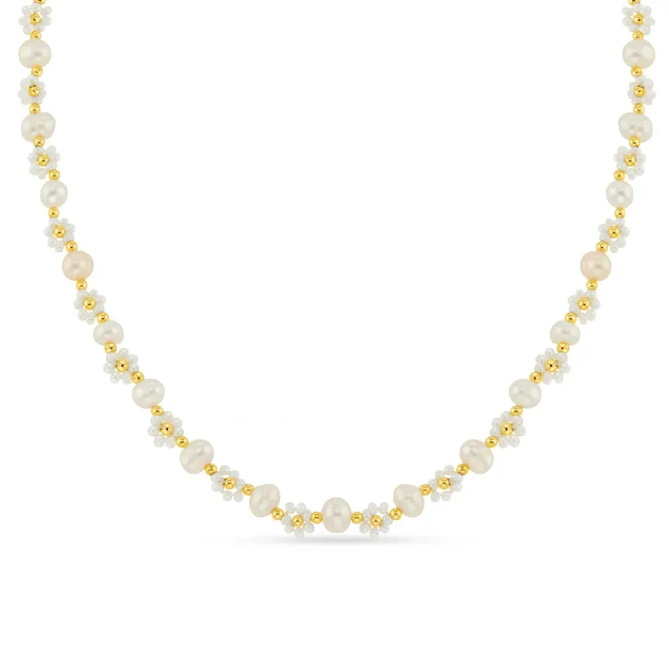 Orelia Floral Stationed Pearl halskæde guld perle