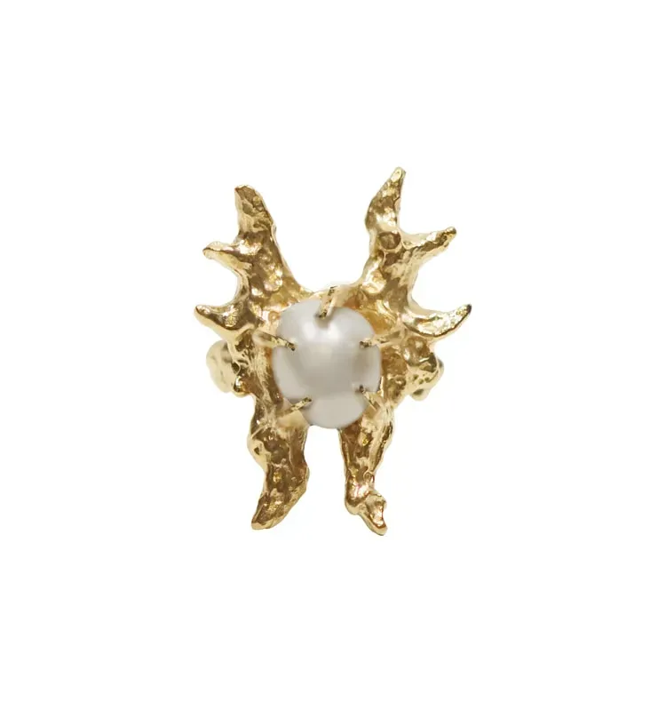 Wos Pearl-Claw Wings ring messing perle justerbar