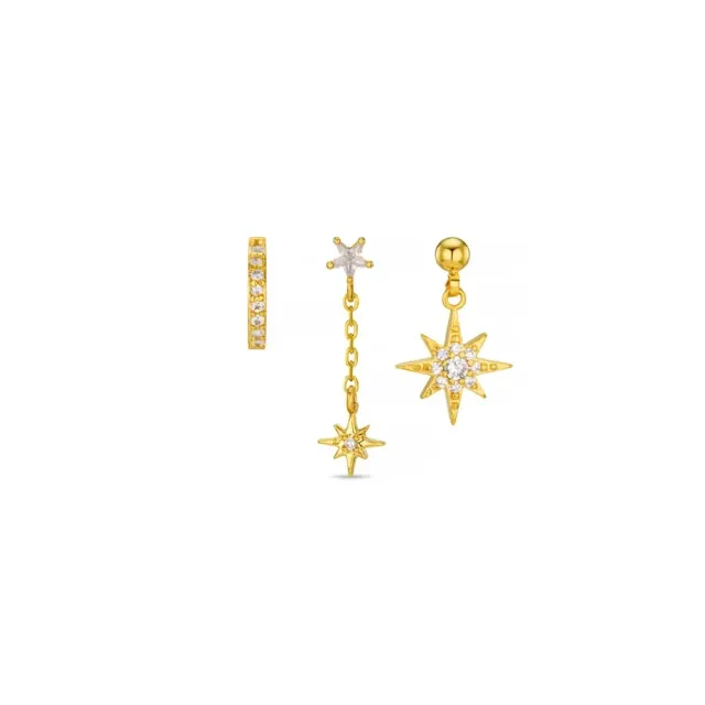 Orelia Starburst Drop Ear Stacking øreringe guld 3 stk