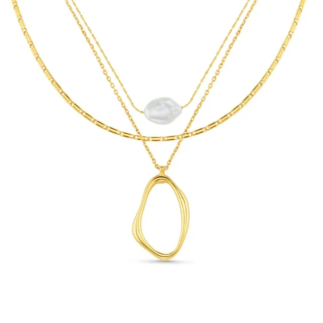 Orelia Organic Oval Pearl 3-rækket halskæde
