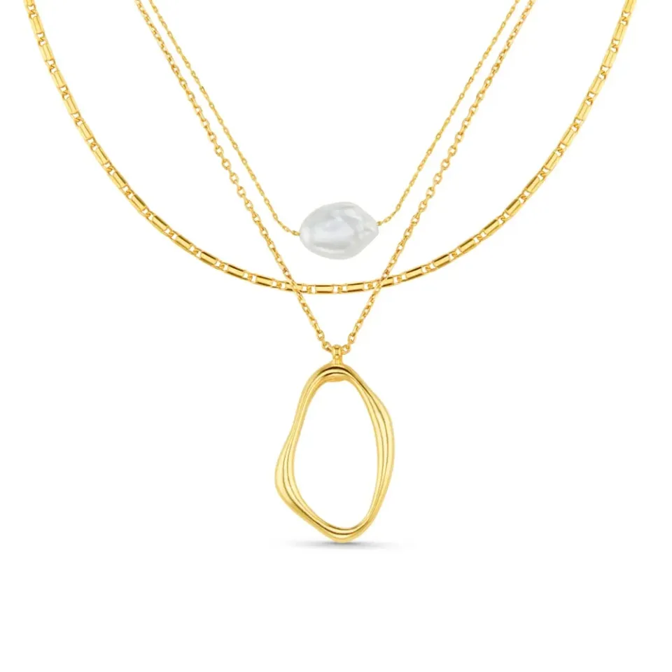 Orelia Organic Oval Pearl 3-rækket halskæde