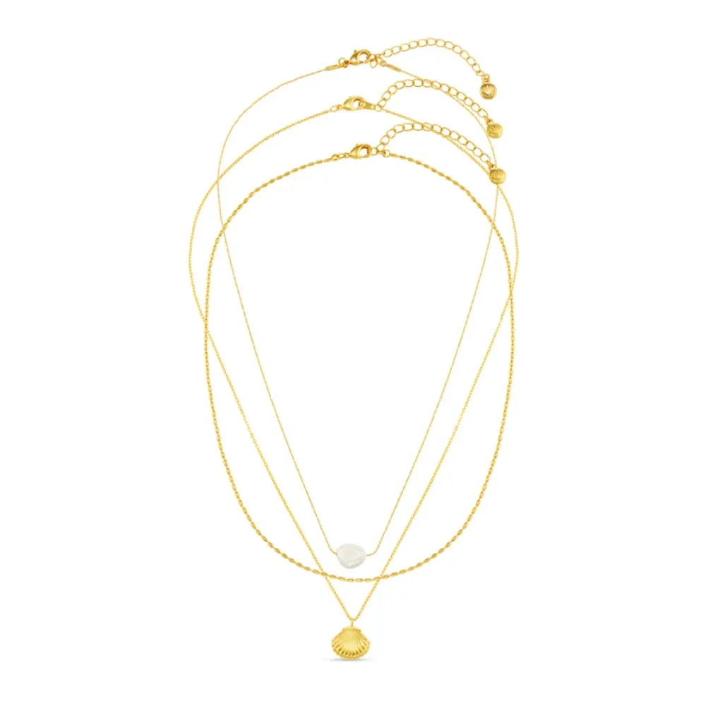 Orelia Pearl Shell 3-row halskæde guld perle