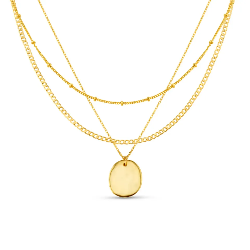 Orelia Polished Molten Coin 3-Row halskæde guld 3-rækket