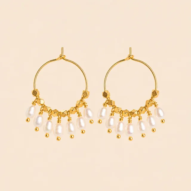 Lulo Jewelry Pearl Hoops øreringe 18K guld ferskvandsperler