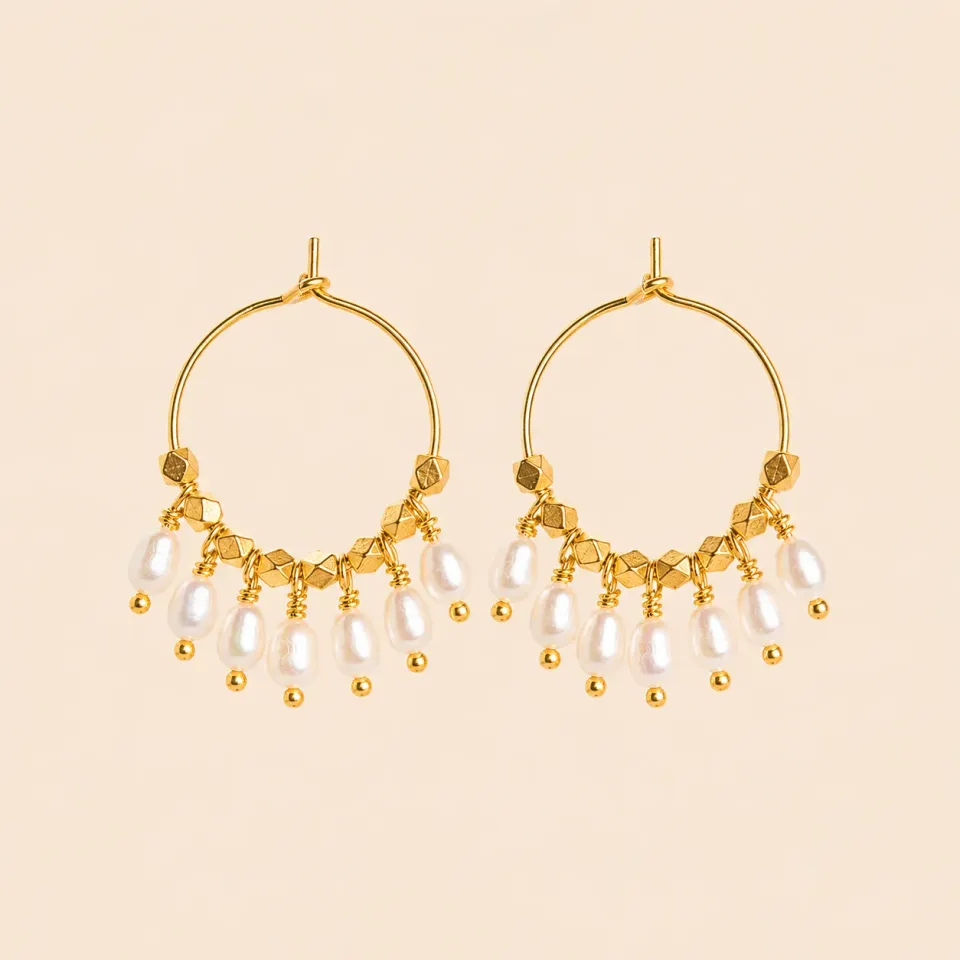 Lulo Jewelry Pearl Hoops øreringe 18K guld ferskvandsperler