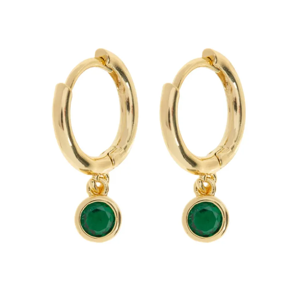 TIMI OF SWEDEN Brave Green Crystal hoops guld