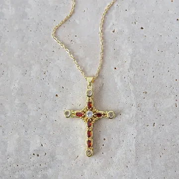 TIMI OF SWEDEN Azura Crystal Cross halskæde guld zirconia