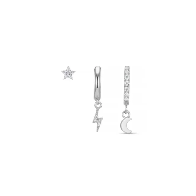 Orelia Moon Lightning Ear Stacking øreringe sølv 3-pak